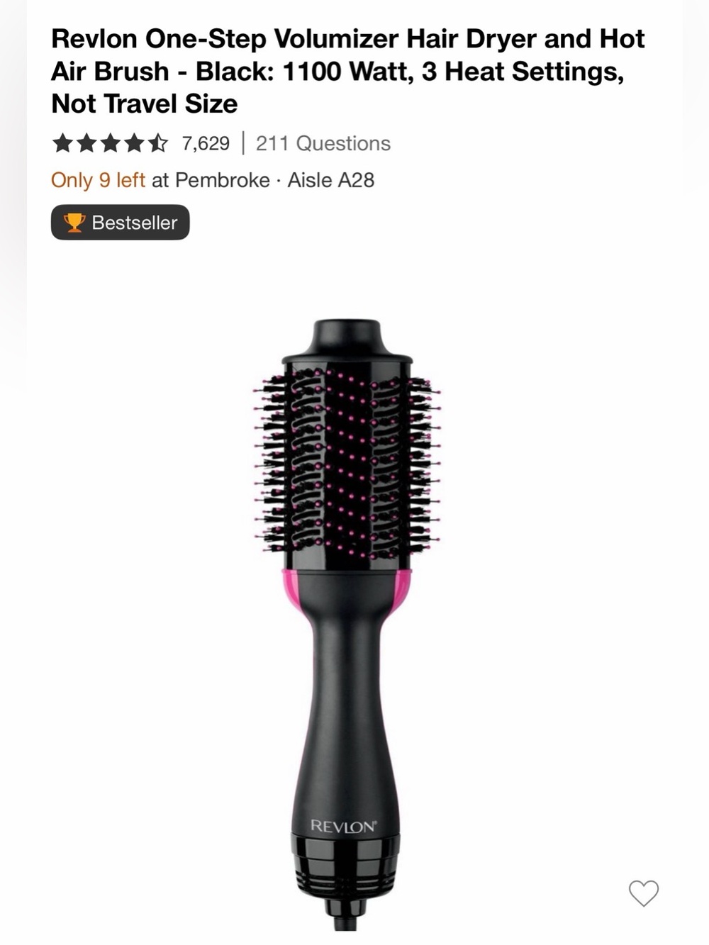 Revlon Hot Air Styling Brush - Black and Pink